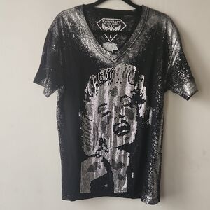 Black Label Black and Silver V-Neck Tee